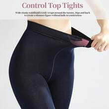 2 Pairs 120D Fleece Lined Tights For Women, High Waist Thermal Leggings & Opaque Pantyhose For Winter - 黑色和海軍藍 - 查看 3