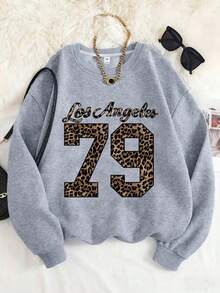 Tween Girls Letter Printed Simple Round Neck Long Sleeve Casual Top Sweatshirt - Grey - View 2