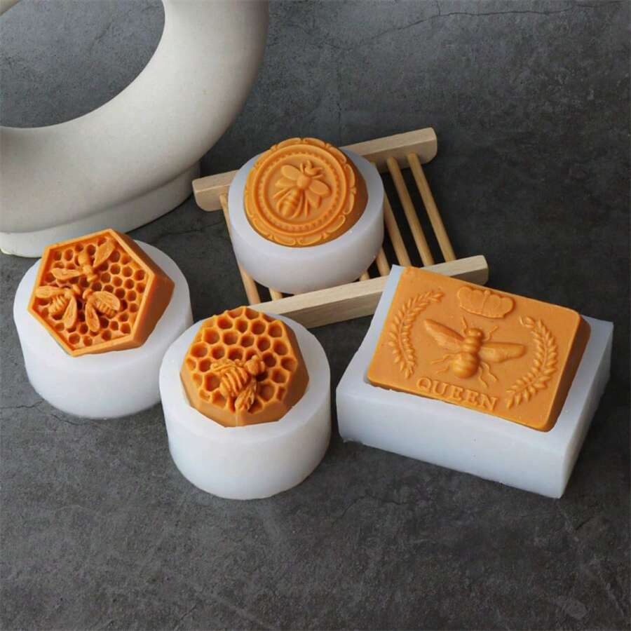 1pc Ins Relief Bee Honeycomb Shape Silicone Mold DIY Single Hole Handmade Essential Oil Soap Mold Silicone Mold For Soap, Non-Stick DIY Craft Mold With Honeycomb Design, Easy Release & Clean, Perfect For Beginners, Pet Treats, Formation, Intricate Shapes, Soap Making, Threedimensional Ornament, Tray, Beginners Crafting - White - View 1