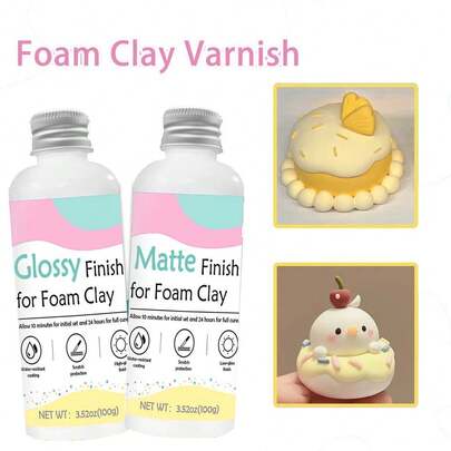 Foam Clay Varnish 100ml, Waterproof Glossy Effect Foam Clay Air Dry Varnish, Prevent Cracking Oxidation Long-Term Protection