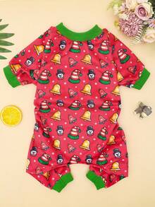 1 bộ đồ ngủ hình người tuyết hình chuông Giáng sinh, quần áo ấm áp và thoải mái cho chó trong ngày lễ - Nhiều màu - Xem 1