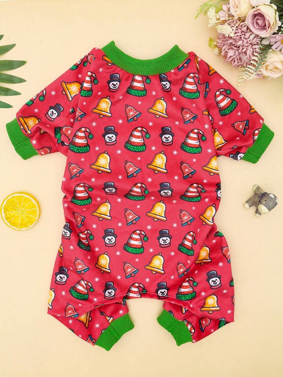 1 bộ đồ ngủ hình người tuyết hình chuông Giáng sinh, quần áo ấm áp và thoải mái cho chó trong ngày lễ - Nhiều màu - Xem 1