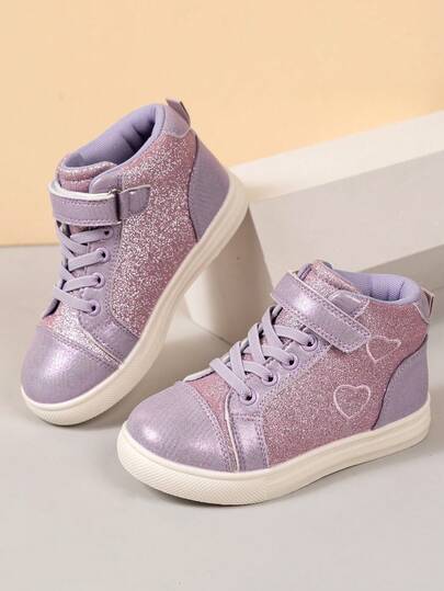 Tênis Esportivos Leves, Antiderrapantes E Estáveis De Macio De Cano Alto Para Crianças, Calçados Infantis Da Moda Para Meninas E Meninos, Tênis Casuais Com Decoração De Coração, Adequados Para Primavera/Outono