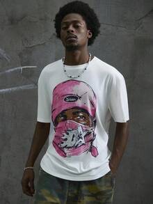 Manfinity  Camiseta de gran tamaño con estampado completo (cuello ancho) - Fabricación por encargo - Albaricoque - Ver 8