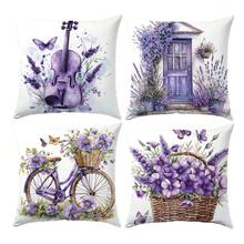 4 件复古简约紫色花卉和薰衣草装饰枕套，单面印花桃色天鹅绒材质，45*45cm/50*50cm/40*40cm 靠垫套适用于现代沙发客厅装饰、礼物、派对装饰 - 彩色 - 查看 11