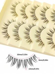 Rikuaild 5 Pairs Natural Wispy False Eyelashes, Soft & Lightweight Design, Charming Effect, Easy To Wear, Cartoon Style, Thick & Natural, Create Japanese Makeup Look, Eyelash Extension, Asian/Korean Cosplay Anime False Lashes Makeup Tool - 尖尾漫畫款 - 查看 3