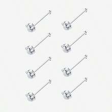8pcs 1.5/2/2.5/3mm Cubic Zirconia Nose Piercing Jewelry Nose Studs, I L Shaped Shiny Crystal Bone Nostril Piercing Jewelry - Straight - View 5