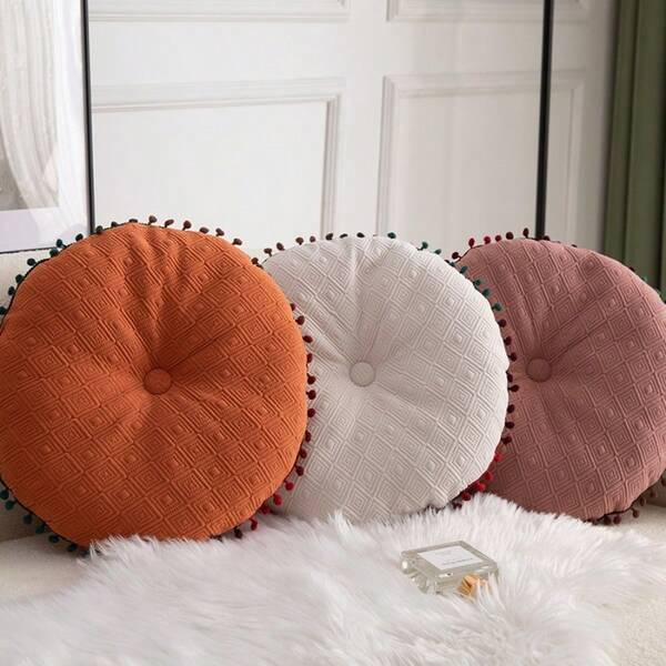 1 pièce Coussin de pouf vintage matelassé, coussin de siège rond décoratif confortable pour salon, la chambre, canapé, la maison, multifonction en tricot toutes saisons, velours, rembourré de fibre de polyester