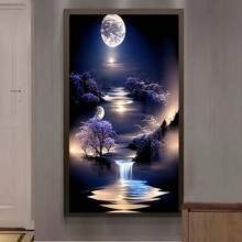 1pc Diamond Painting Kit - Night Moon Theme, 5D Full Round Diamond Embroidery Art, Creative Handmade Craft, Home Wall Decor, Stress Relief