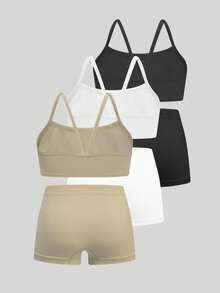 6pcs/Set Girls Casual Fashion Unpadded Camisole Bras And Simple Seamless Comfortable Briefs Set