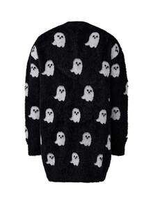 2025 Halloween Pumpkin Orange Matching Sweaters - Adults Open Front Cardigans - Black - View 2