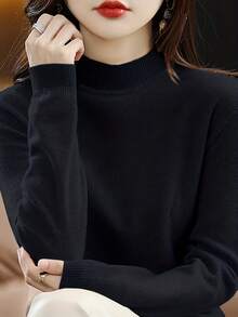 2026 Early Spring Curated Collection Soft & Breathable Slim-Fit Sweater - Women's Mock Turtleneck - Viscose Blend, Stretchy For Fall/Winter Women's Wool Sweater One-Line Seamless Sweater Women's Mock-Neck Sweater Fall Winter Longsleeve Soft Knitted Pullover Turtleneck Knit Sweater, Fitted Soft Cashmere-Feel Top, Ribbed-Trim Base Layer Soft Elegant Vibe, Minimalist Basic Piece, Autumn-Winter Layered Inner Wear Turtleneck Warm Silhouette, Fine Knit Texture, Fitted Stretchy Cut Blazer/Coat Layering, Light-Dark Color Contrast, Dual Office-Leisure Wea - màu đen - Xem 1