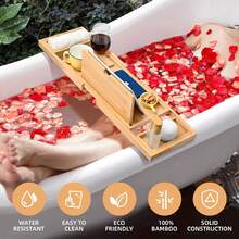 Półka do wanny z bambusa premium – organizer do spa z antypoślizgowymi rowkami i składaną konstrukcją, akcesoria łazienkowe, pomysł na prezent na Dzień Matki, rozwiązanie do przechowywania dla relaksujących kąpieli