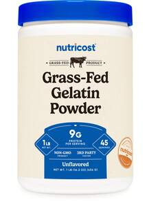 Nutricost Grass-Fed Beef Gelatin Powder (1 LB) Unflavored - 9g Of Protein Per Serving, GMO-Free, Gluten-Free, 45 Servings | Collagen Source, Protein Supplement, Premium Quality - Unflavored - View 1