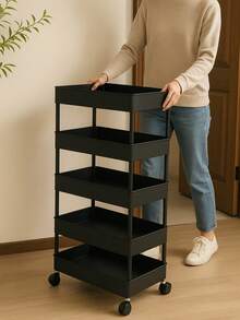 Carro Auxiliar de 4 Niveles, Organizador Portátil de Metal con Canastas Amplias - Negro - Ver 3