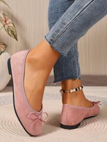 新款时尚简约百搭马卡龙色丝带系带芭蕾平底鞋小众休闲鞋 - 粉色 - 查看 6