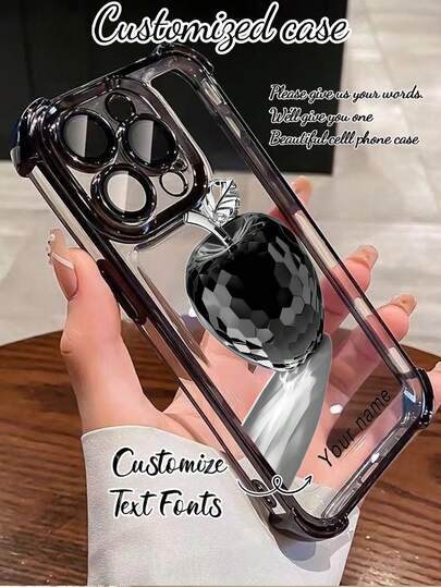 1pc Customized Crystal Pink Apple High-Definition UV Color Printing Design / Deep Purple Thickened Four-Corner Anti-Drop Lens Protection Phone Case, Meets Customer Personalized Needs! Compatible With Apple 17Air, 17promax, 11/12/13/14/15/16/PROMAX, /A13/A14/A15/A53/A55/A54/A55/S23/S23ultra/S24ultra/S24/Sam, Galaxy, Can Be Used As Gifts And For Daily Use