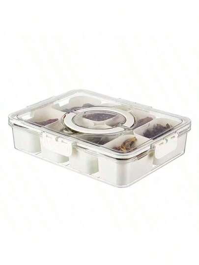 1pc Eight-Grid Fruit Snack Tray With Lid, Home Candy Fruit Plate, Nuts, Dried Fruit Food Storage Organizer, Compartment Appetizer Platter, Suitable For Living Room, Party, Wedding