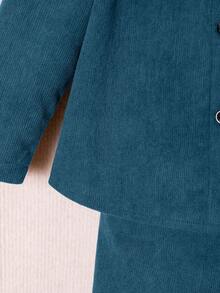 2 件套年轻男孩街头休闲纯色灯芯绒字母刺绣口袋长袖衬衫和纯色裤子套装，适合日常聚会、度假和户外活动 - 水鴨藍 - 查看 7