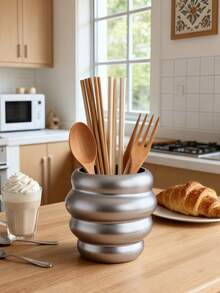 1pc/Set Bohemian Style Kitchen Utensil Storage Rack, Cute Wavy Countertop Canister, Fashionable Space-Saving Kitchen Organizer Container, Durable Decorative Vessel, Perfect For Modern Kitchen Storage And Stylish Display