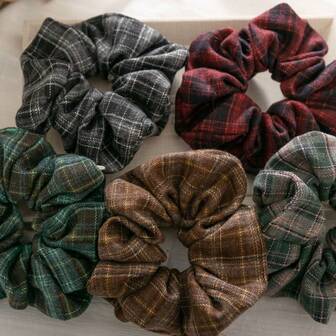 1pc Retro Plaid Hair Scrunchie, Versatile Ponytail Holder, Suitable For Thick Hair, Autumn/Winter ,Hair Ties ,Scrunchy Hair Ties