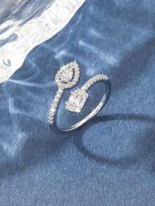 1 chiếc nhẫn Cubic Zirconia hình giọt nước thanh lịch dành cho nữ, thích hợp đeo hàng ngày, đám cưới, tiệc tùng - Bạc - Xem 7