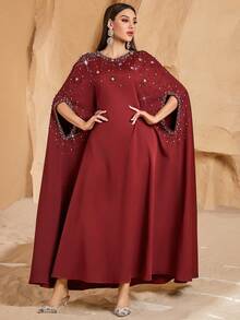 Solessence Women's Elegant Conservative Arabic Style Dress With Beaded Embellishments - Burgundy - View 7
