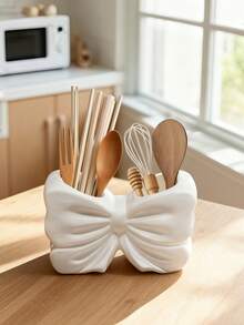 1pc Cute Ceramic Bow-Knot Shaped Utensil Holder, Fashionable Kitchen Utensil Organizer Rack, Can Hold Spoons, Chopsticks, Whisks And Cooking Tools, Modern Decorative Countertop Storage, An Ideal Choice For Home Kitchen Essentials - Multicolor - View 6