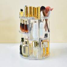 1pc Acrylic 3-Layer Rotating Cosmetic Storage Box: Your Bathroom Or Bedroom - 360° Rotating Design For Easy Access. - Multicolor - View 8