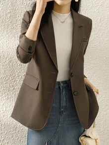 Stylish Khaki Blazer Jacket For Women, 2025 New Spring Autumn Casual Korean Fashion Suit Top