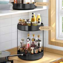 Organizador de platos Giratorios de 2 niveles, Organizador de Cocina, Estante para Especias Giratorio para Cocina, Frigorífico, Despensa, Armario, Mesa, Encimera, Metal acero, 25,8