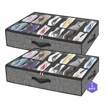 1pc - Large Capacity Bed Bottom Shoe Storage Box Transparent Packaging Storage Box Foldable Non-Woven Fabric Grid Storage Shoe Box With Lid Foldable Dustproof Storage Shoe Box - Multicolor - View 2