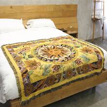 Outdoor Blanket With Floral & Sun Pattern, Bohemian Jacquard Weave Blanket - Picnic Blanket, Camping Blanket, Sofa Blanket, Nap Blanket, Air Conditioning Blanket, Wall Hanging, Thick & Soft, Non-Fading & Pilling, Suitable For Home Decor And Outdoor Use