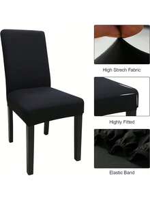 1/4/6pcs Solid Color Milk Silk Chair Covers, High Elastic Dust-Proof And Waterproof, Suitable For All Seasons, Living Room, Hotel, Restaurant, Kitchen, Home Decor - Black - View 6