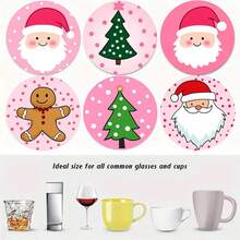 4 piezas/6 piezas/300 piezas Posavasos de barro de diatomeas con patrón de Papá Noel lindo sobre fondo rosa, posavasos de café, decoración multiocasión para el hogar y restaurante, regalos diarios, decoración de mesa, decoración diaria, decoración de fiesta temática