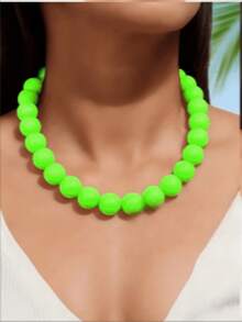 Conjunto de colar e brincos de contas de cor dopamina, 1 peça, moderno, exagerado e chamativo, de alta qualidade, adequado para uso diário feminino, banquetes e festas