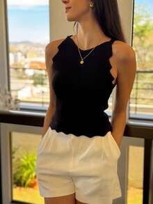 Basic Zig Zag Tank Top Summer Knit Modal New Collection - 黑色 - 查看 1