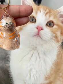 1PC Cat Hair Storage Keychain, Transparent Plastic Shell Fur Ball Pet Hair Collection Pendant, Anime Style Keychain For Hanging Bag & Daily Use, Direct High-Value Animal Pet Cat Fur Collecting Capsule, Popular Pet Hair Storage Accessory Gift For Cat Lovers, Cute Plastic Pendant Keychain For Pet Memorial & Decoration