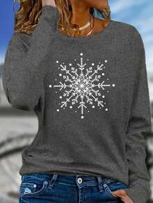 Women's Fall Clothes : Long Sleeve Tops, T Shirts, Snowflake Graphic Tees & Going Out Tops, Including The Perfect White Top - 灰色 - 查看 1