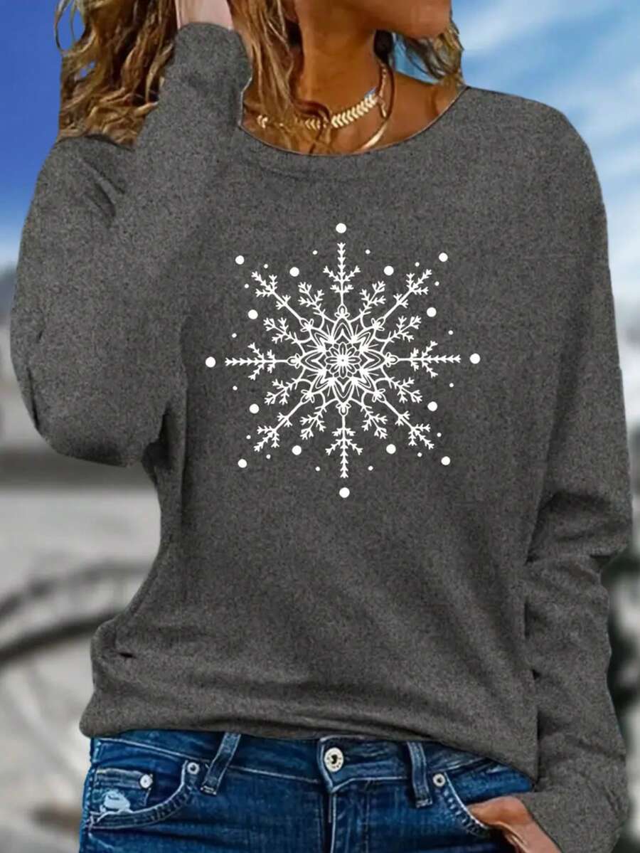 Women's Fall Clothes : Long Sleeve Tops, T Shirts, Snowflake Graphic Tees & Going Out Tops, Including The Perfect White Top - 灰色 - 查看 1