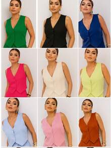 Plain Tailored Vest - The Sophisticated Choice For Work And Everyday Wear - 玫紅色 - 查看 2