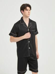 بدلة بيجامة رجالية كاجوال جديدة بأكمام قصيرة وشورت