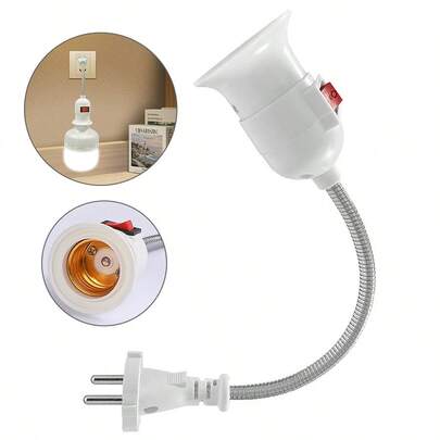 Kasotile 2pcs E27 Lamp Holder With Plug And Switch, Flexible Extension Lamp Bulb Holder Converter For Bedroom, Kitchen, Bulb Base With Plug-In Capability (EU Plug)