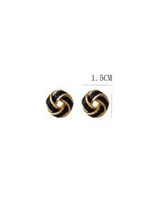 2pcs Maillard Earrings, Beige & Gold Color Earrings For Women, Unique Design, Retro French Style, Warm Color Elegant Earrings - Black - View 5
