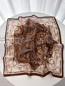 1条女士几何印花头巾，真丝发带，颈巾，适合日常搭配服饰 - 彩色 - 查看 2