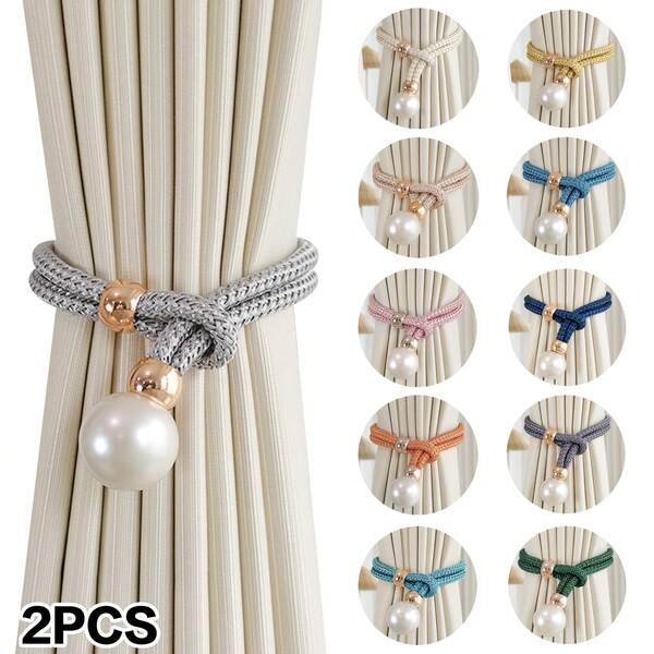 1pc/2pcs Faux Pearl Curtain Tiebacks And Curtain Cords Are Suitable For Curtain Decoration In Living Rooms, Bedrooms, Etc., And Can Also Be Used For Halloween And Christmas Decorations,Room Decor