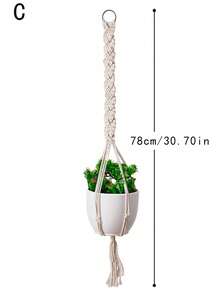 1pc White Woven Hanging Planter Basket, Handmade Cotton Rope Decorative Flower Pot Holder For Home, Farmhouse