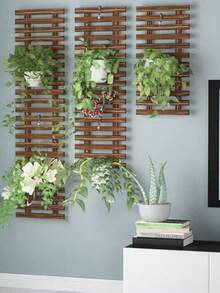 1pc Vintage Wooden Flower Rack, Wall Decor Trellis For Indoor Cafe, Fake Plant Holder - Multicolor - View 9