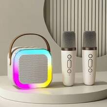 Altavoz de karaoke Bluetooth portátil con 2 micrófonos: efectos de voz, luces de colores y tecnología Bluetooth 5.0. - Beis - Ver 2