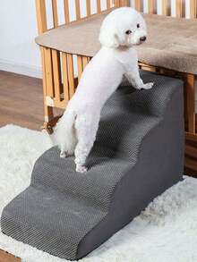 Small/Medium Dog Pet Stairs - Non-Slip Removable Steps, Thick Memory Foam Gradual Slope Ladder, Protects Spine & Joints - Grey - View 1